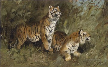 Geza Vastagh Tigre im hohen Gras Pinturas al óleo
